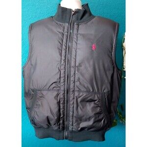 Polo Ralph Lauren Size Large Mens Black Down Filled Puffer Vest Full Zip Vintage